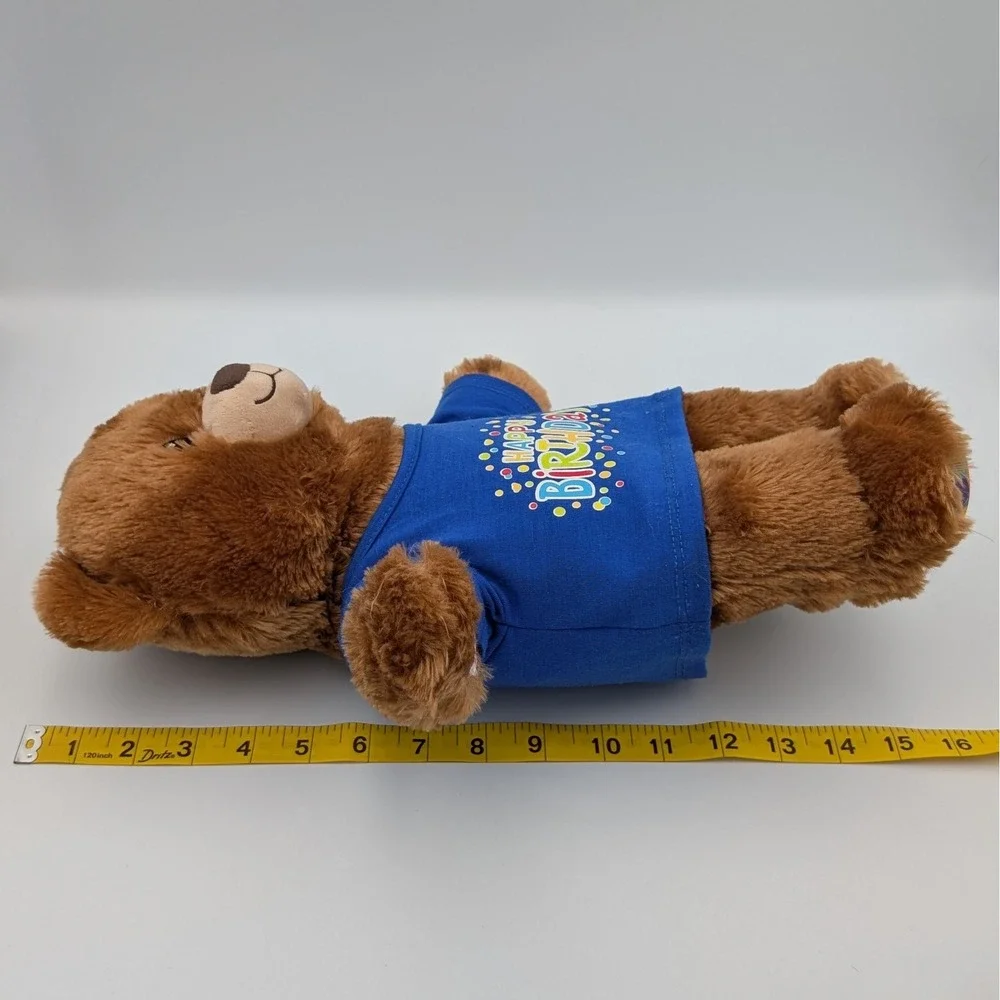 Build A Bear Happy Birthday Brown Teddy Bear Blue Shirt Balloon Paw Plush 16